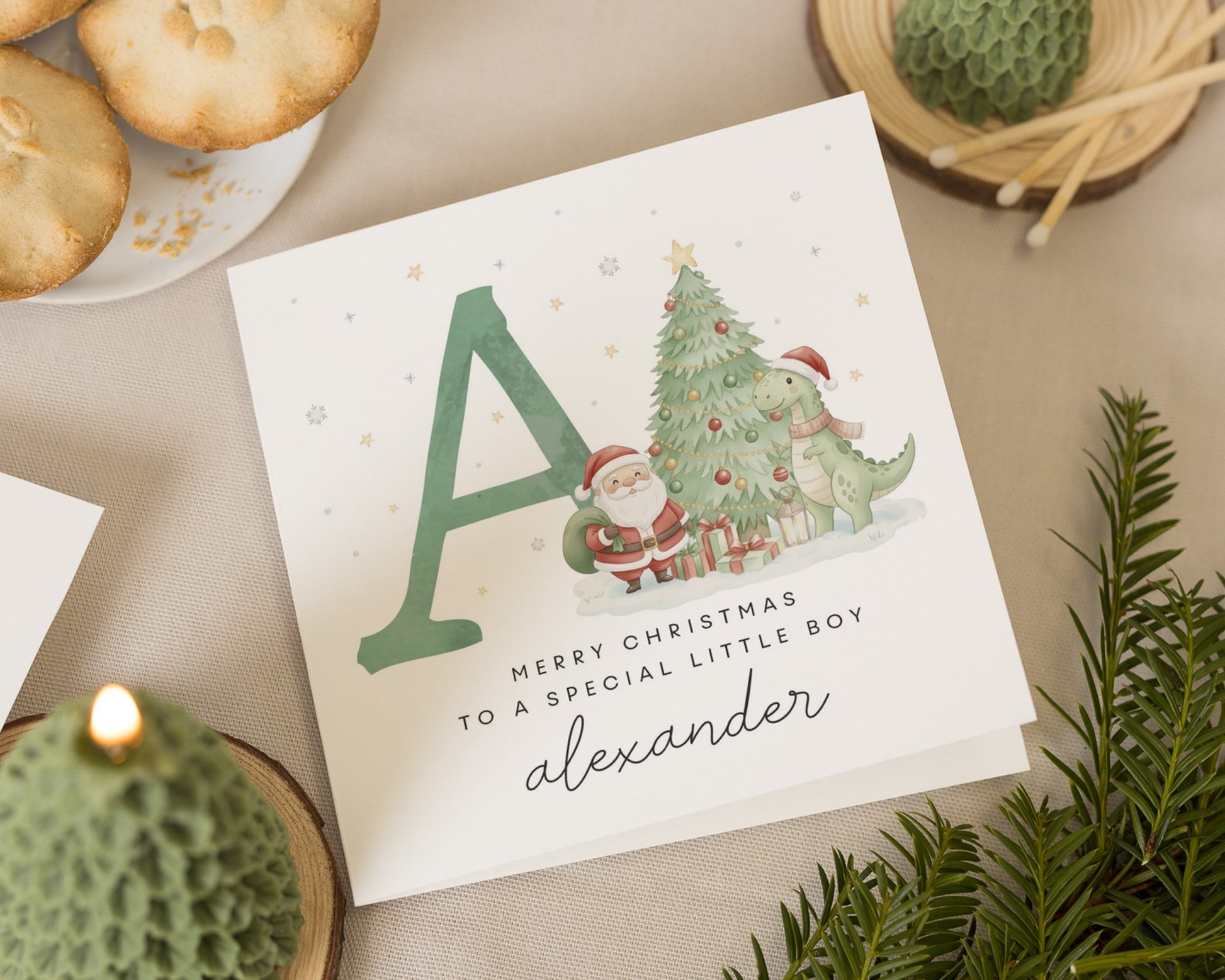 Christmas Card for Boy, Personalised Christmas Card, Special Little Boy Christmas Card, Dinosaur Christmas Card, Santa Card