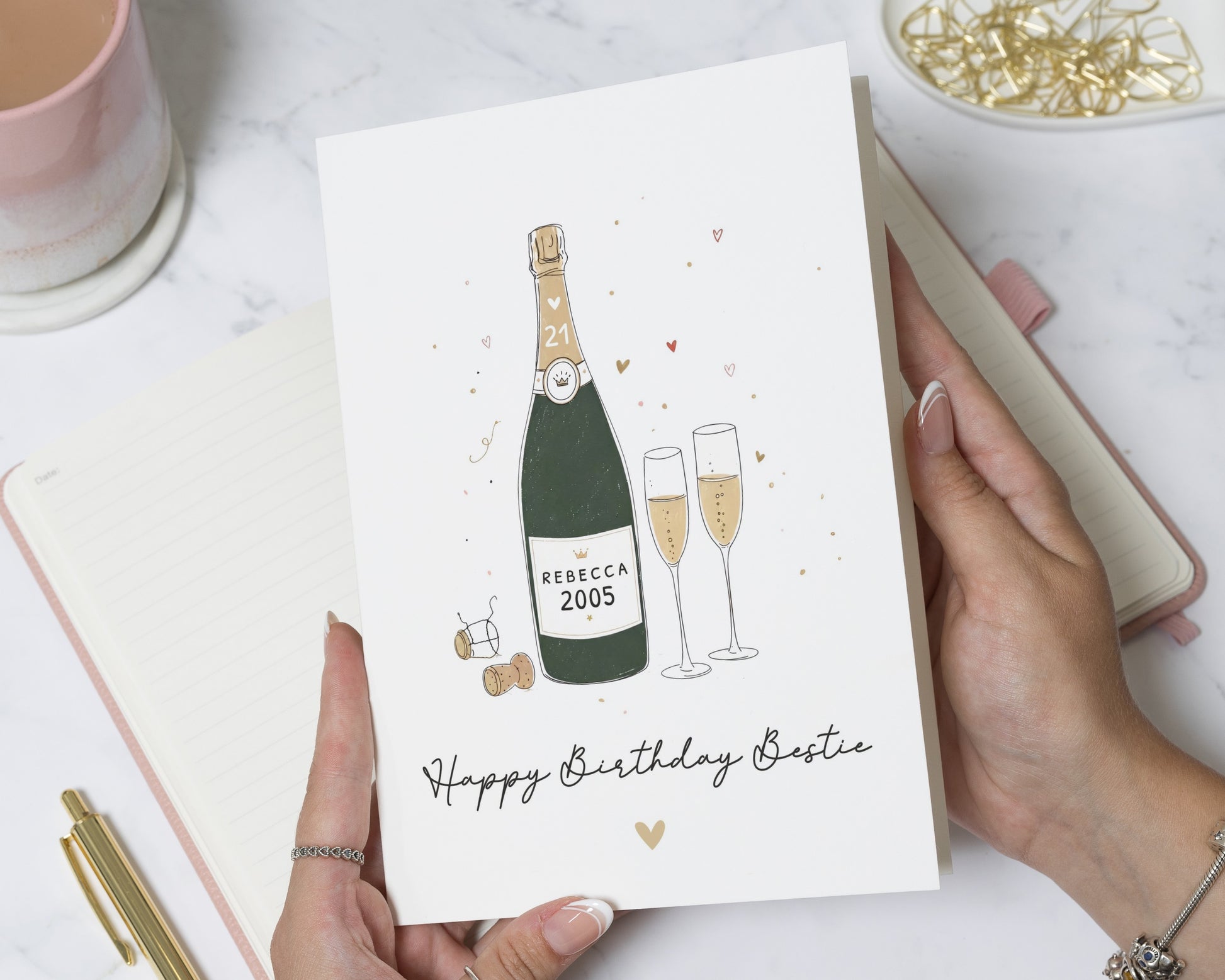 21st Birthday Card, Birthday Card for Best Friend, Personalised 21st Birthday Card for Her, Champagne Birthday Card, Bestie Card