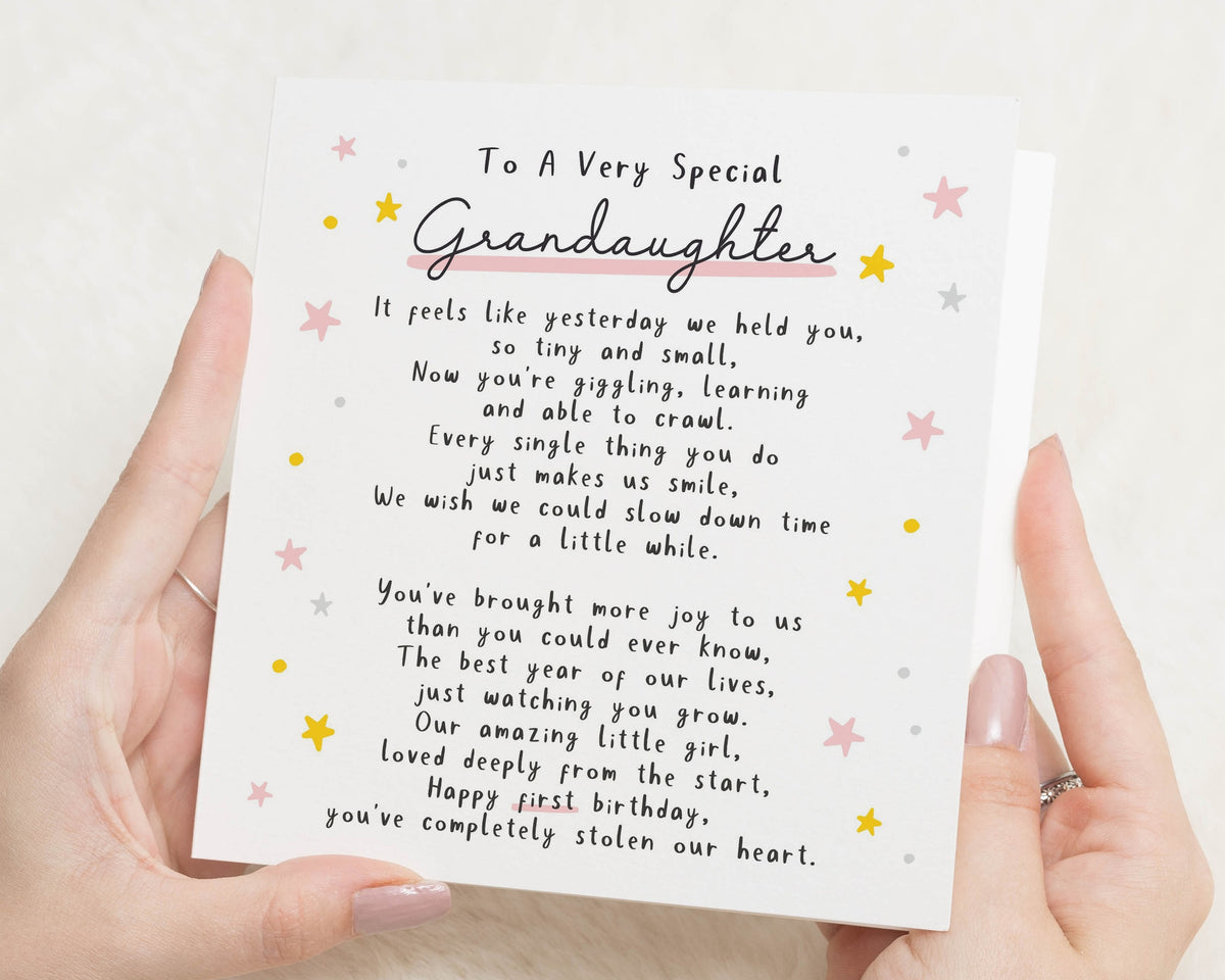 Granddaughter 1st Birthday Card, First Birthday Card for Granddaughter, Birthday Card for Girl, Poem Birthday Card, Baby Birthday Card