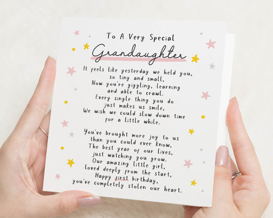 Granddaughter 1st Birthday Card, First Birthday Card for Granddaughter, Birthday Card for Girl, Poem Birthday Card, Baby Birthday Card