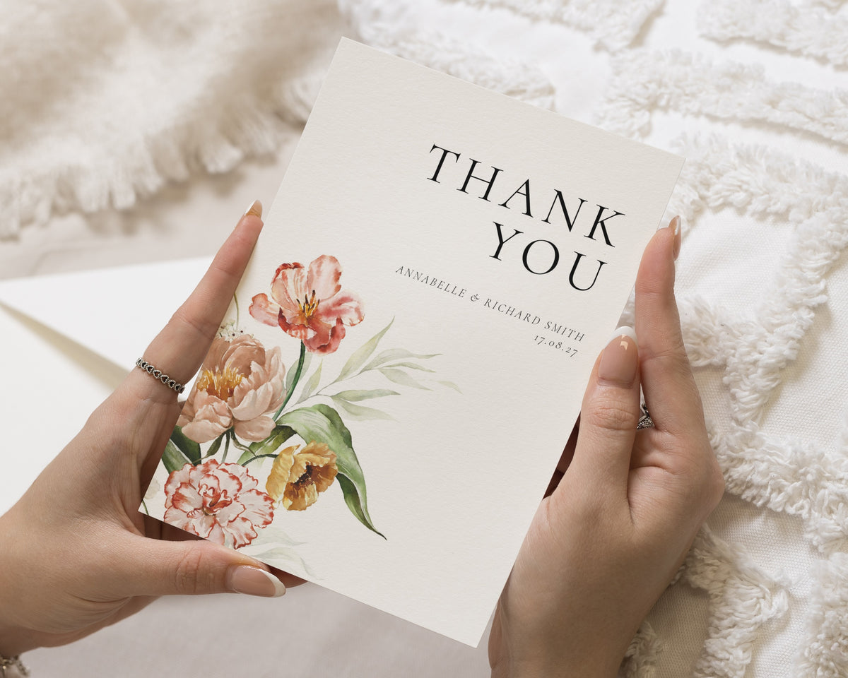 Personalised Wedding Thank You Cards, Floral Wedding Thank You Cards, Folded Wedding Thank You Cards, Thank You Card for Wedding