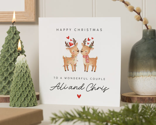 Christmas Card for Couple, Personalised Christmas Card, Reindeer Christmas Card, Cute Christmas Card for Her, Happy Christmas Card