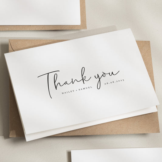 Wedding Thank You Cards with Photo, Folded Wedding Thank You Card, Simple Wedding Thank You Card, Thank You Cards Modern Wedding &#39;Hailey&#39;