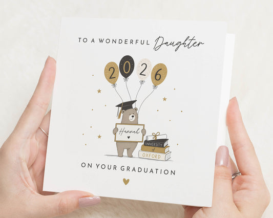 Graduation Card for Daughter, Personalised Graduation Card, Daughter Graduation Card, University Card, Congratulations Card, Cute Bear Card