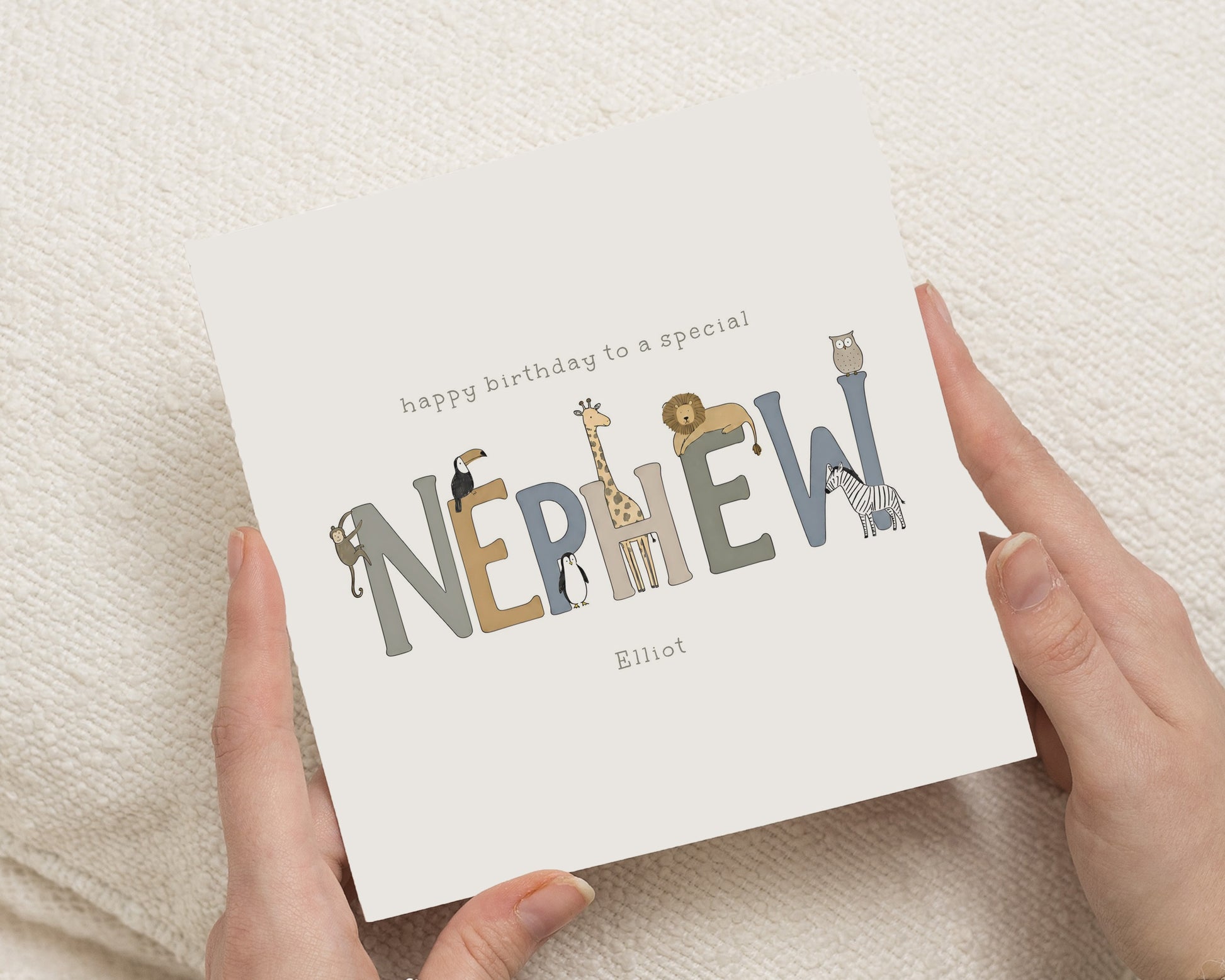 Nephew Birthday Card, Personalised Birthday Card for Nephew, Safari Birthday Card, Jungle Animal Birthday Cards for Boys