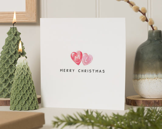 Personalised Christmas Card, Merry Christmas Card, Initials Christmas Card, Christmas Card for Couple, Cute Christmas Card