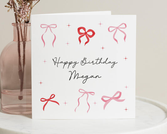 Birthday Card for Friend, Birthday Card for Her, Personalised Birthday Card, Cute Birthday Card, Pink Bow Birthday Card