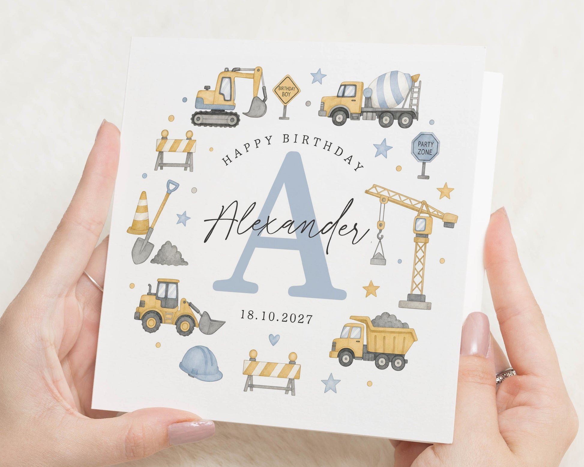 Birthday Card for Boy, Boys Birthday Card, Digger Birthday Card, Construction Birthday Card, Personalised Card for Son, Nephew Grandson
