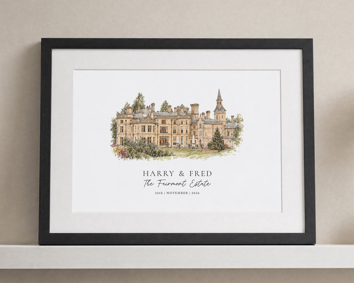 Personalised Wedding Venue Print, Custom Couple Wall Art, Venue Illustration, Wedding Gift, Anniversary Gift, Landscape Print