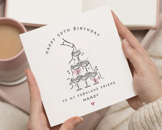 50th Birthday Card for Friend, Personalised 50th Birthday Card, Fabulous Friend Birthday Card, Champagne Birthday Card for Her