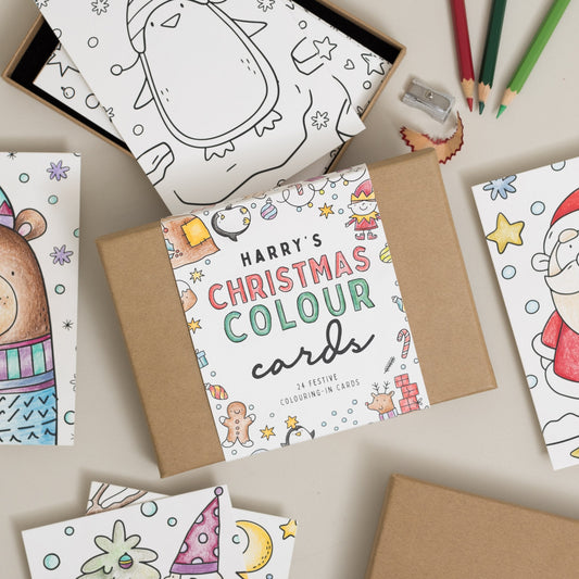 Christmas Card Colouring Gift Set, Christmas Stocking Filler, Christmas Eve Box, Children&#39;s Colouring In Set, Christmas Colouring Gift Set