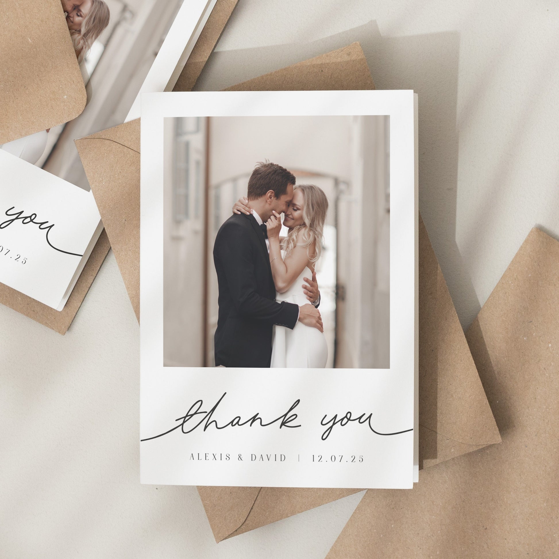 Minimalist Wedding Thank You Card, Thank You Cards With Photo, Folded Wedding Thank You, Thank You Card, Simple Wedding Card With Photo