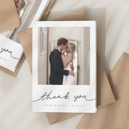 Minimalist Wedding Thank You Card, Thank You Cards With Photo, Folded Wedding Thank You, Thank You Card, Simple Wedding Card With Photo