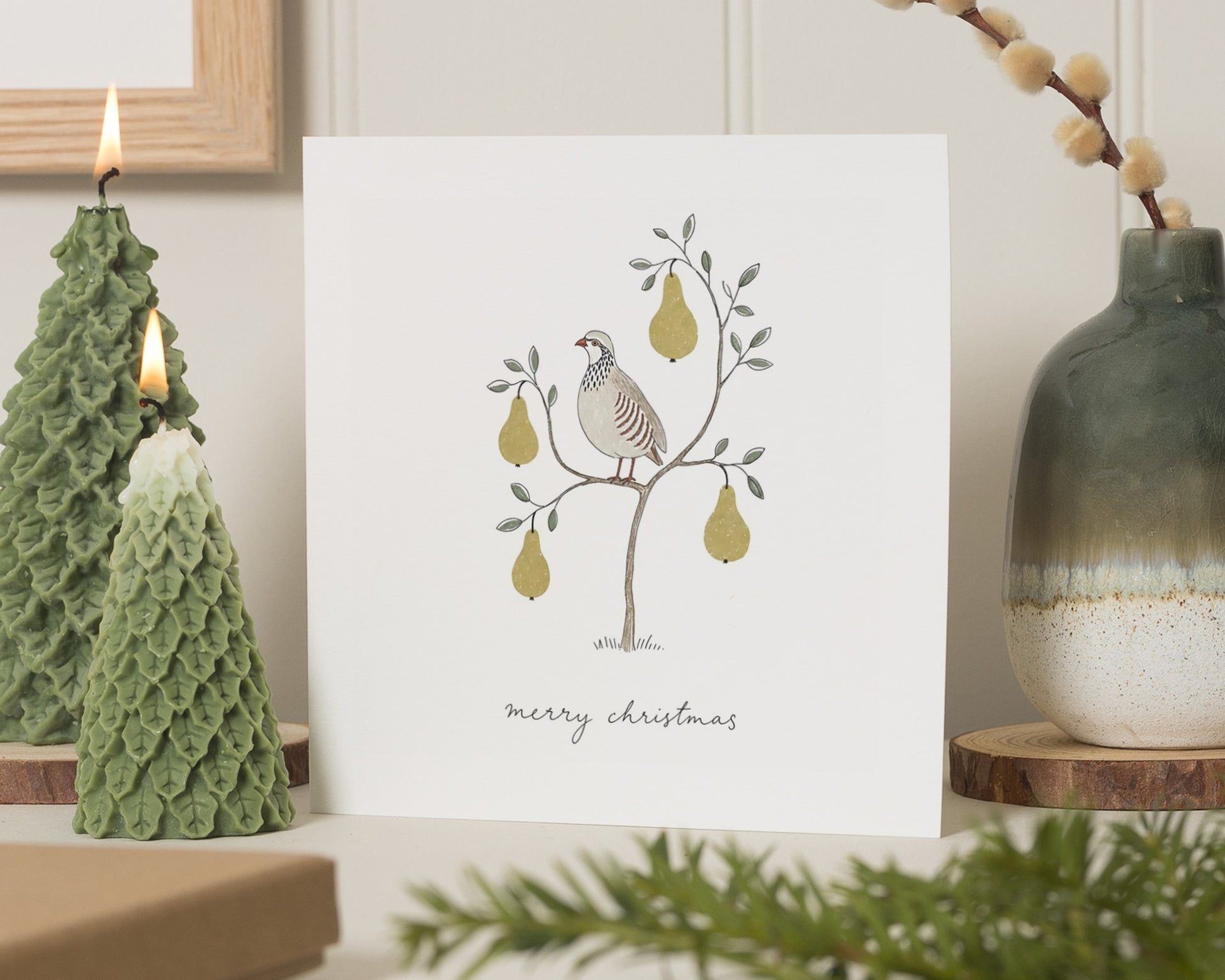 Christmas Card, Partridge in a Pear Tree Christmas Card, Traditional Xmas Card, Festive Greeting Card, Simple Christmas Cards
