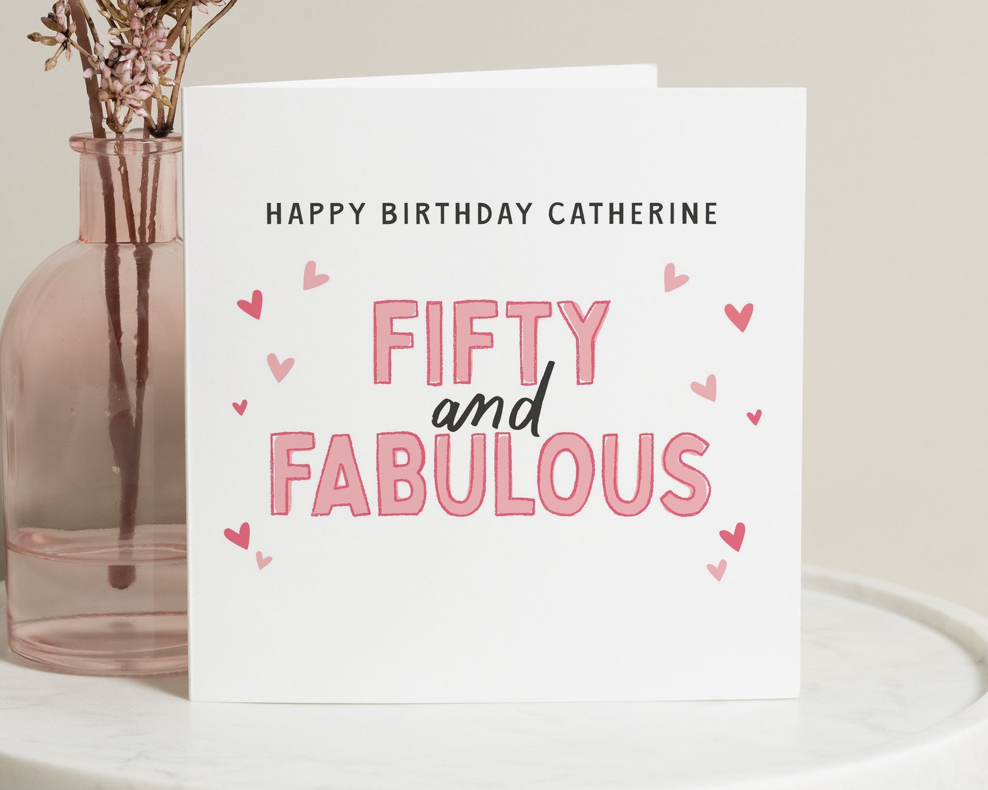 50th Birthday Card for Her, Personalised Birthday Card, Fifty and Fabulous Card, Birthday Card for Friend, Birthday Card for Mum
