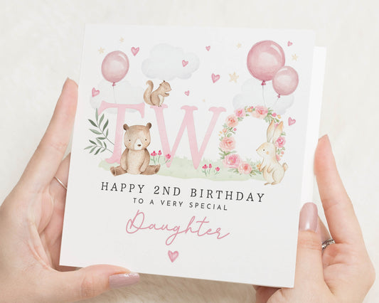 2nd Birthday Card for Daughter, Second Birthday Card, Daughter Birthday Card, 2nd Birthday Card for Girl, Cute Bunny Bear Card
