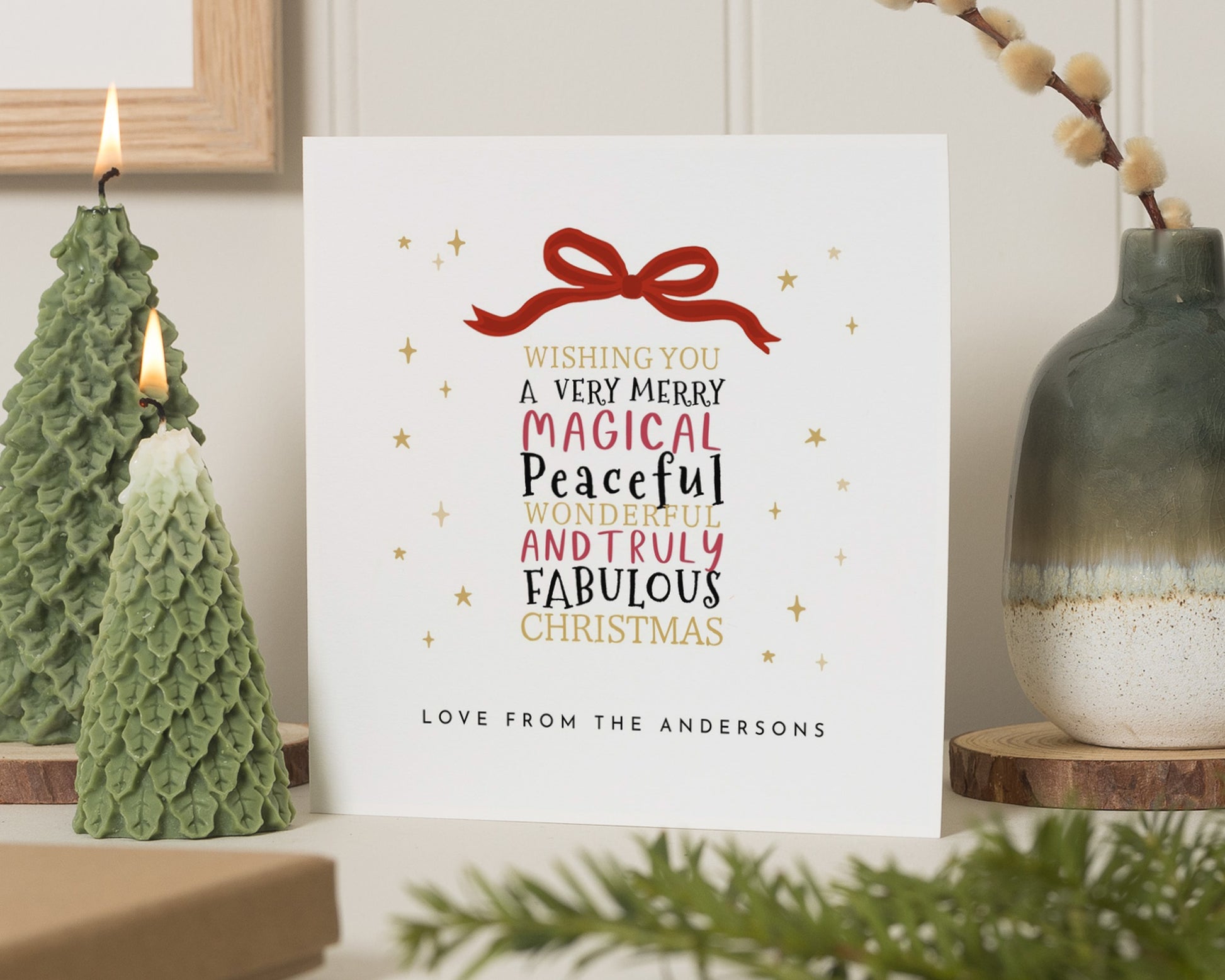 Personalised Christmas Card, Square Christmas Card, Custom Family Name, Magical Christmas Card, Folded Christmas Card