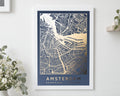 Personalised Gold Foil Map Print, Custom Location Map, Muted Blue Wall Art, Anniversary Gift, New Home Gift for Couple