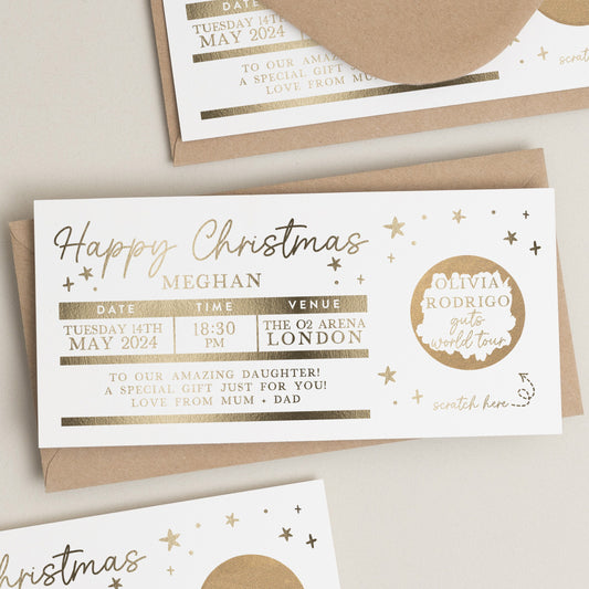 Christmas Scratch Gift Voucher, Olivia Rodrigo Gig Ticket Foil Gift Voucher, Scratch Reveal Gift, Scratch To Reveal, Gig Ticket