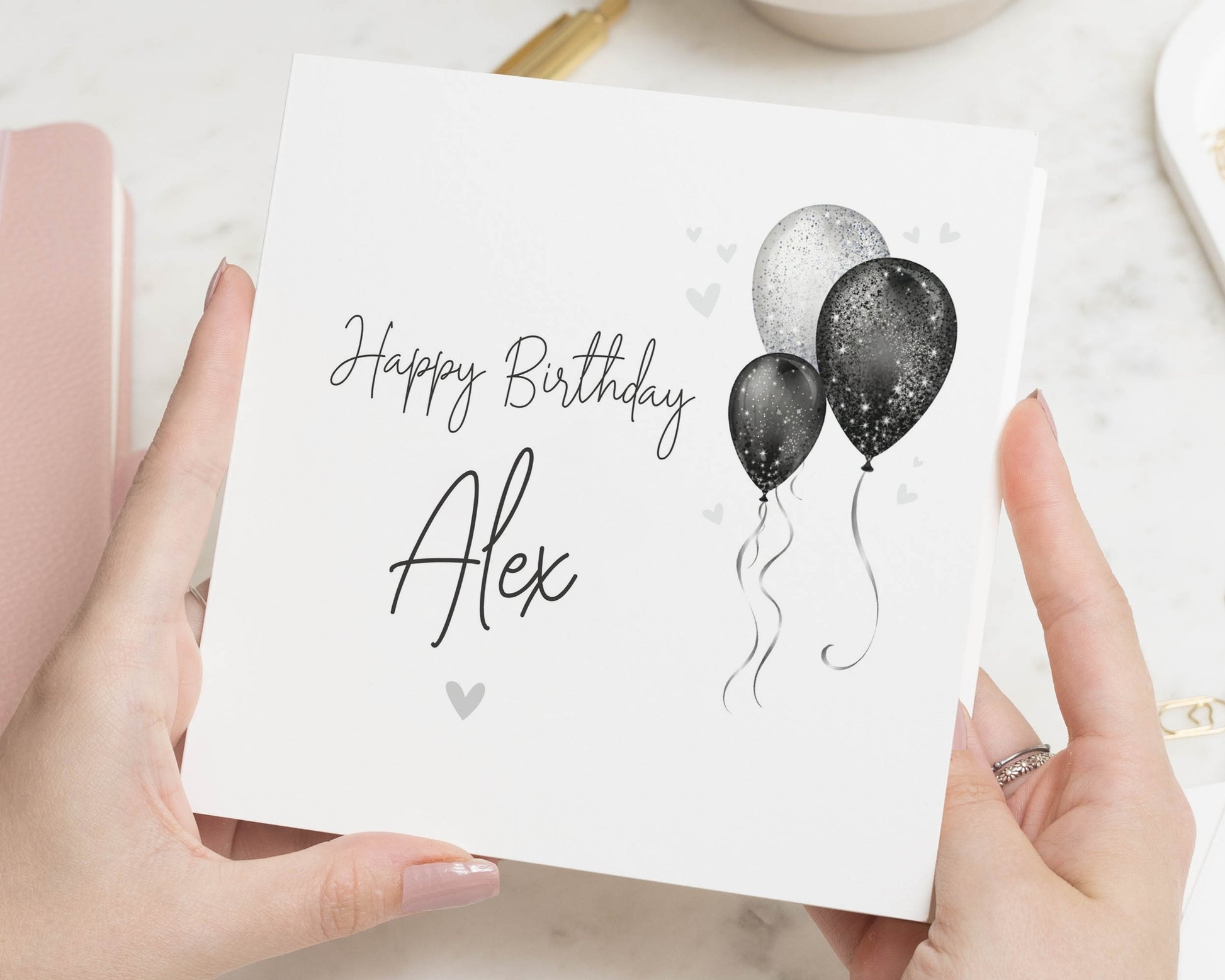 Birthday Card Personalised, Birthday Card for Him, Birthday Card for Her, Custom Name Card, Black Balloon Card