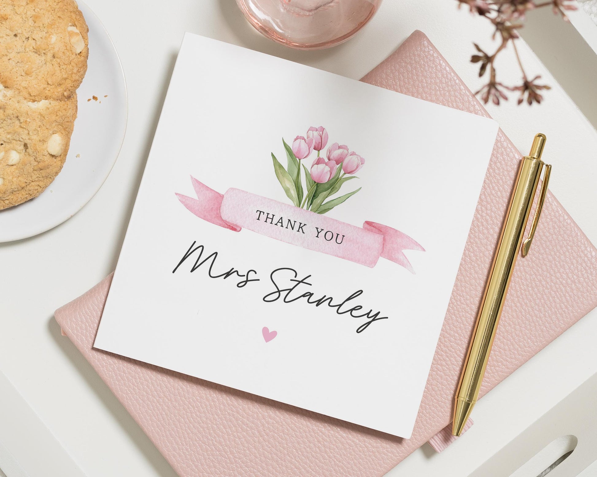Thank You Card for Teacher, Personalised Teacher Thank You Card, Floral Thank You Card, Custom Name Card, End of Term Card