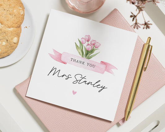 Thank You Card for Teacher, Personalised Teacher Thank You Card, Floral Thank You Card, Custom Name Card, End of Term Card