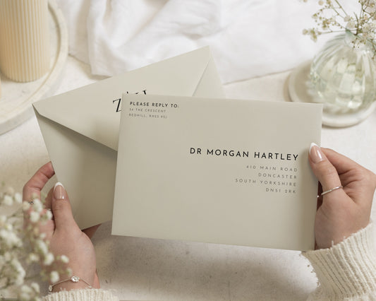 Cream Envelopes with Guest or Return Address Printing, C6, 5x7 or C5 Ivory Wedding Invitation Envelopes (Willow)