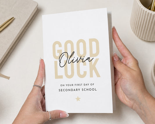Personalised School Good Luck Card, First Day of Secondary School Card, New School Card, Good Luck Card for Daughter, Son, Friend