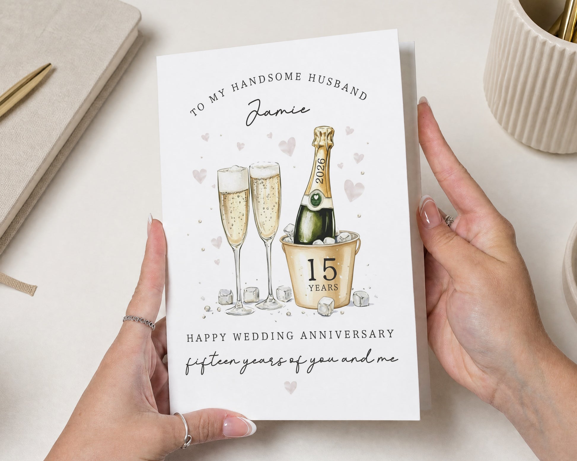 Anniversary Card for Husband, Husband Anniversary Card, Personalised Anniversary Card, 15th Wedding Anniversary Card, Champagne Card