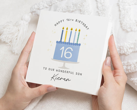 16th Birthday Card for Son, Personalised Birthday Card for Boy, Birthday Card for Him, Custom 16th Birthday Card, Cake Birthday Card