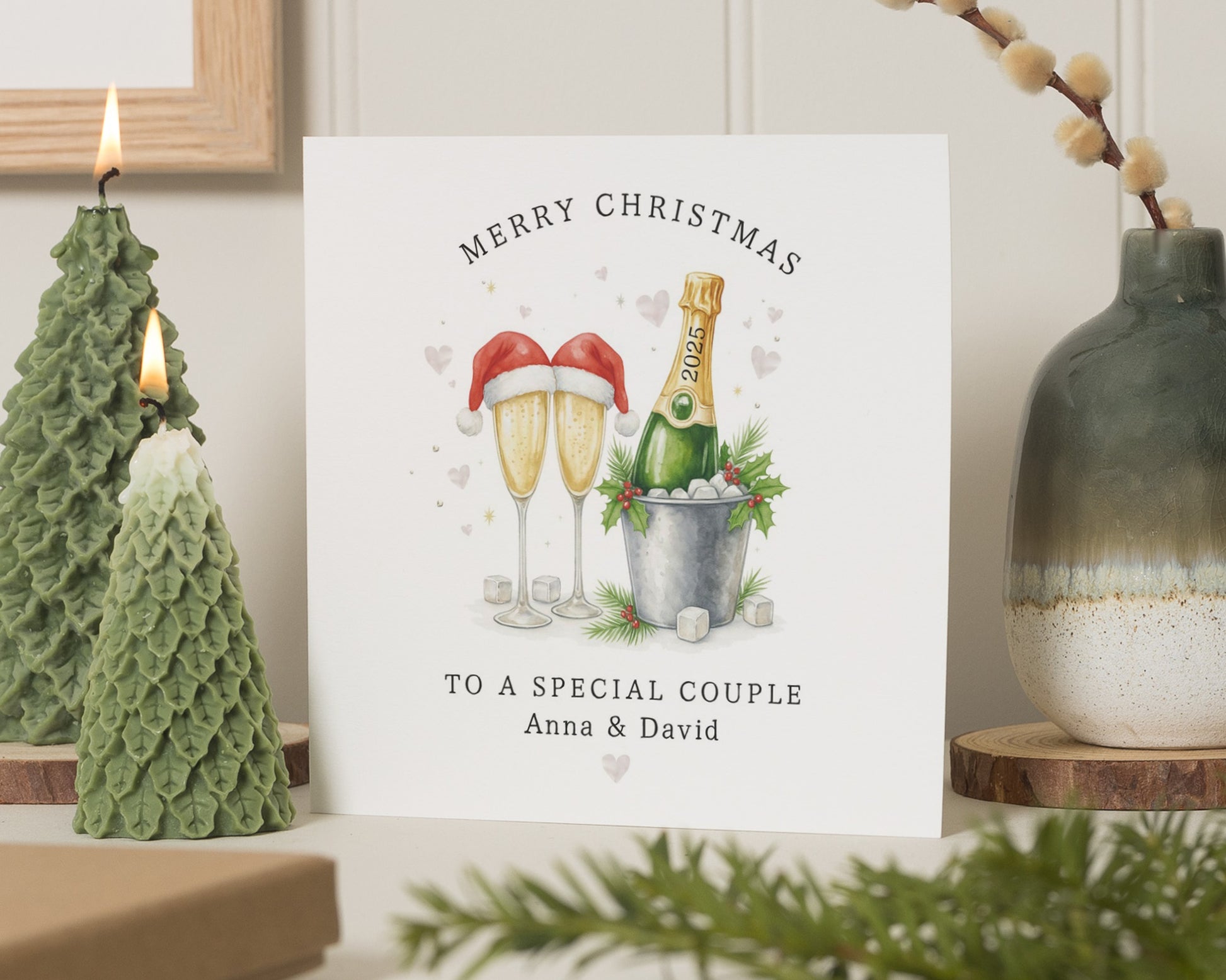 Christmas Card for Couple, Special Couple Christmas Card, Personalised Christmas Card, Champagne Christmas Card, Merry Christmas Card
