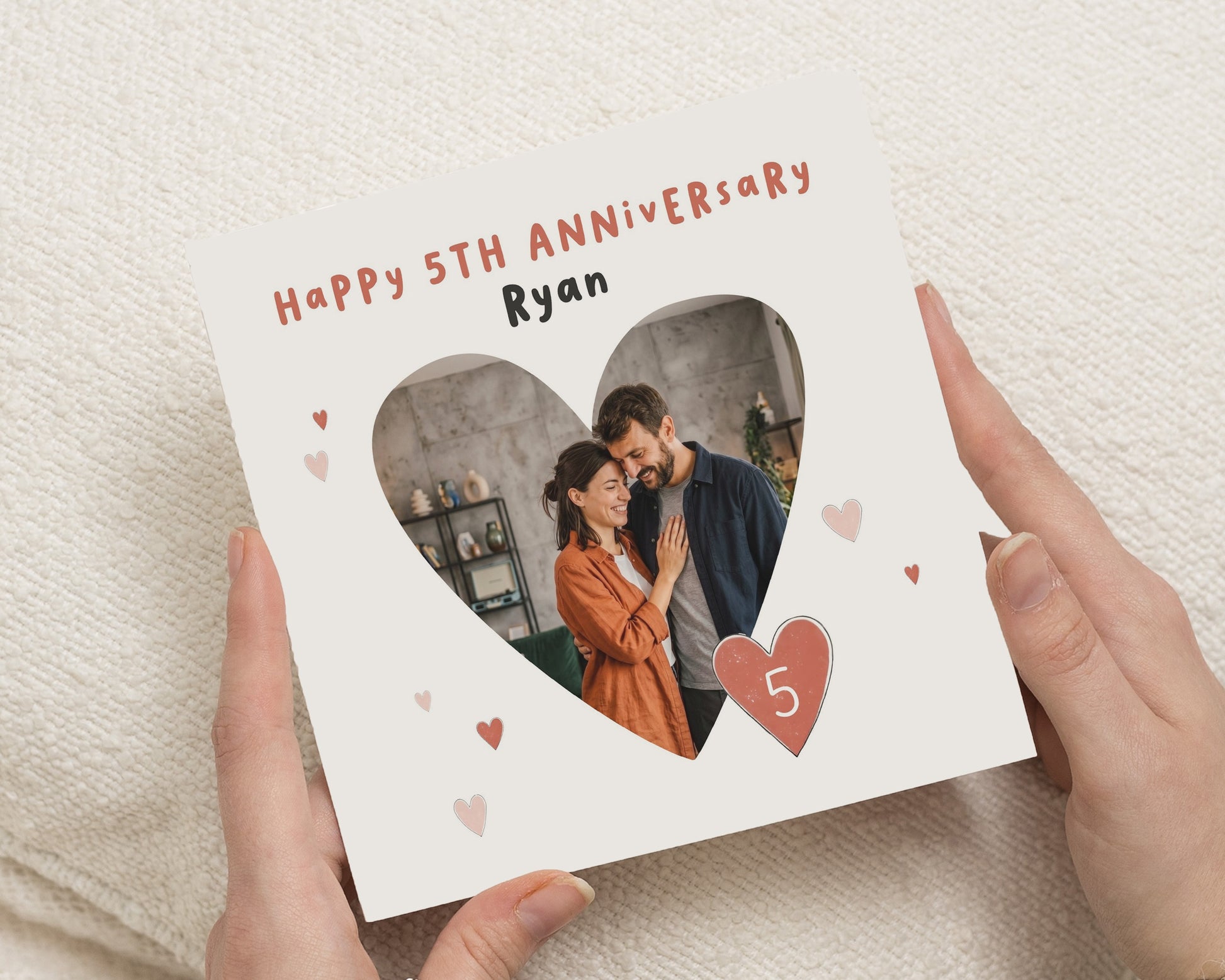 5th Anniversary Card, Personalised Photo Anniversary Card, Anniversary Card for Husband, Wife or Partner, Five Year Anniversary Card