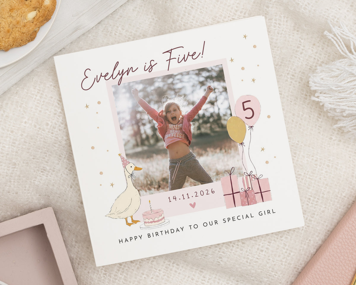 5th Birthday Card for Girl, Personalised Photo Birthday Card, Birthday Card for Daughter, Five Birthday Card, Cute Girl Card