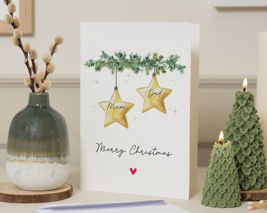 Christmas Card for Mum and Dad, Personalised Christmas Card, Parents Christmas Cards, Merry Christmas Card, Star Family Xmas Card