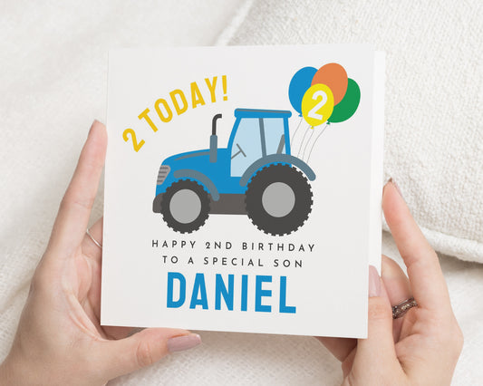 2nd Birthday Card for Son, Tractor Birthday Card, Personalised 2nd Birthday Card, Birthday Card for Boy, Special Son Birthday Card