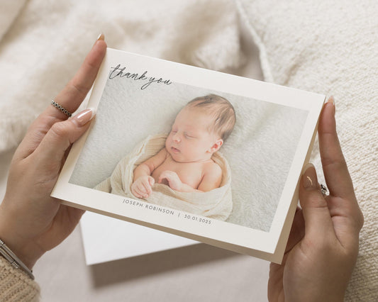 Baby Thank You Cards, Custom New Baby Folded Cards, Baby Photo Thank You Cards, Postcard Thankyou Cards, Editable Thank You Notes From Baby