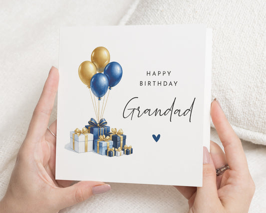 Birthday Card for Grandad, Grandad Birthday Card, Grandad Birthday, Personalised Grandad Card, Blue and Gold Balloon Card