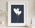 Personalised Mummy and Child Print, Navy Blue Wall Art, Mother's Day Gift, Gift for Mum, Heart Balloon Portrait Print