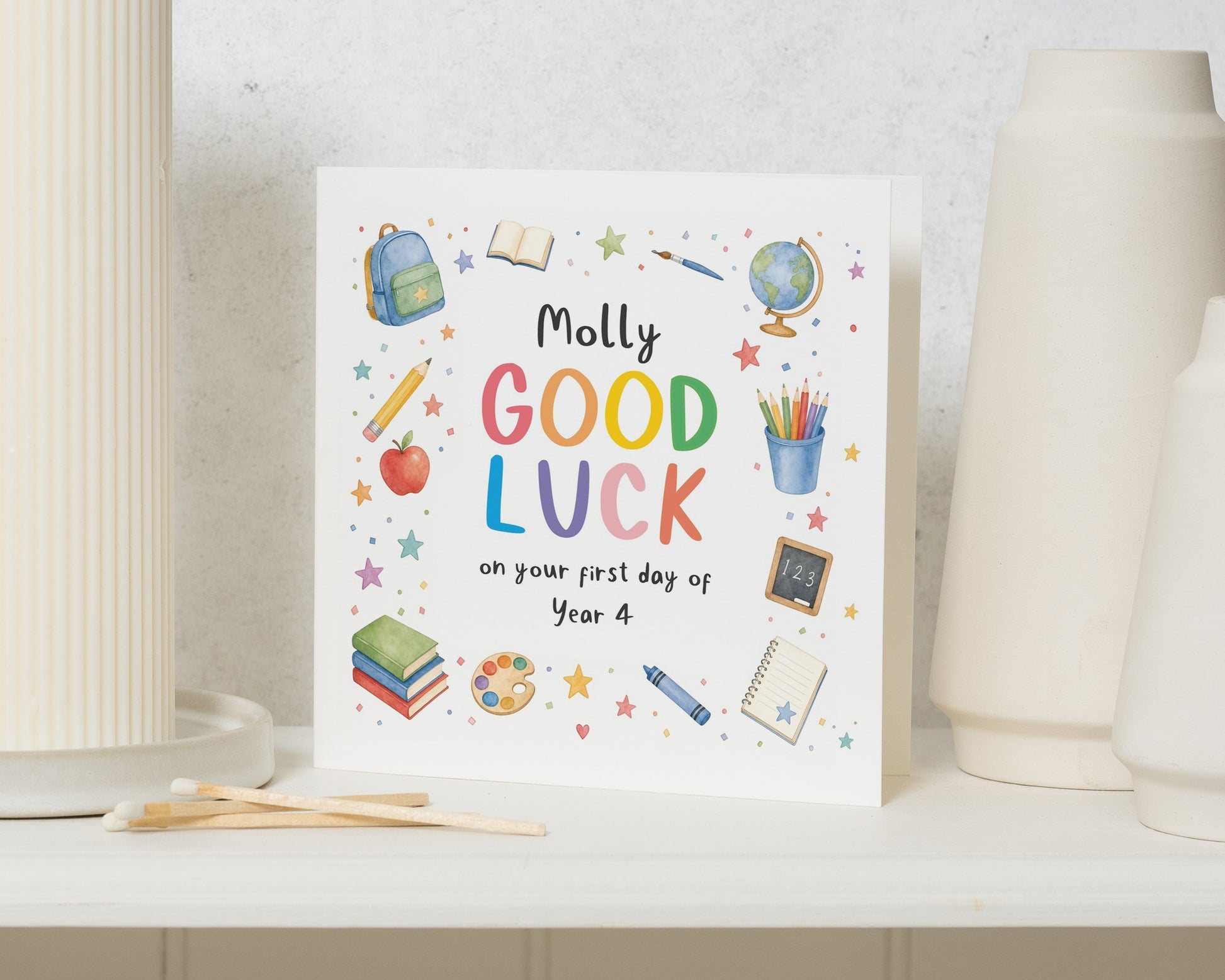 Good Luck Card for First Day of School, Personalised Back to School Card, Year 4 Card, New School Card for Child, School Card