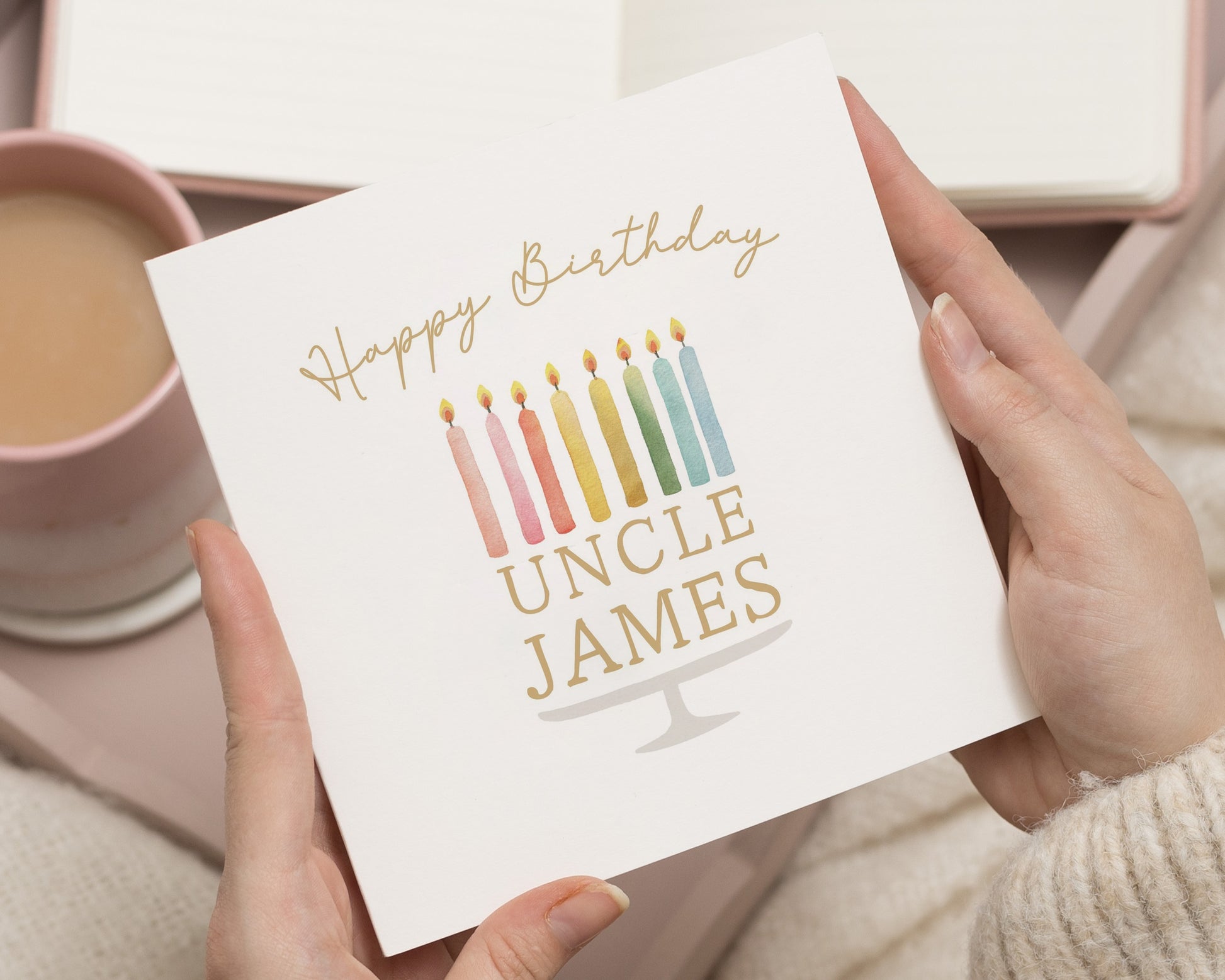 Birthday Card for Uncle, Personalised Uncle Birthday Card, Birthday Card for Him, Custom Name Birthday Card, Candle Cake Card