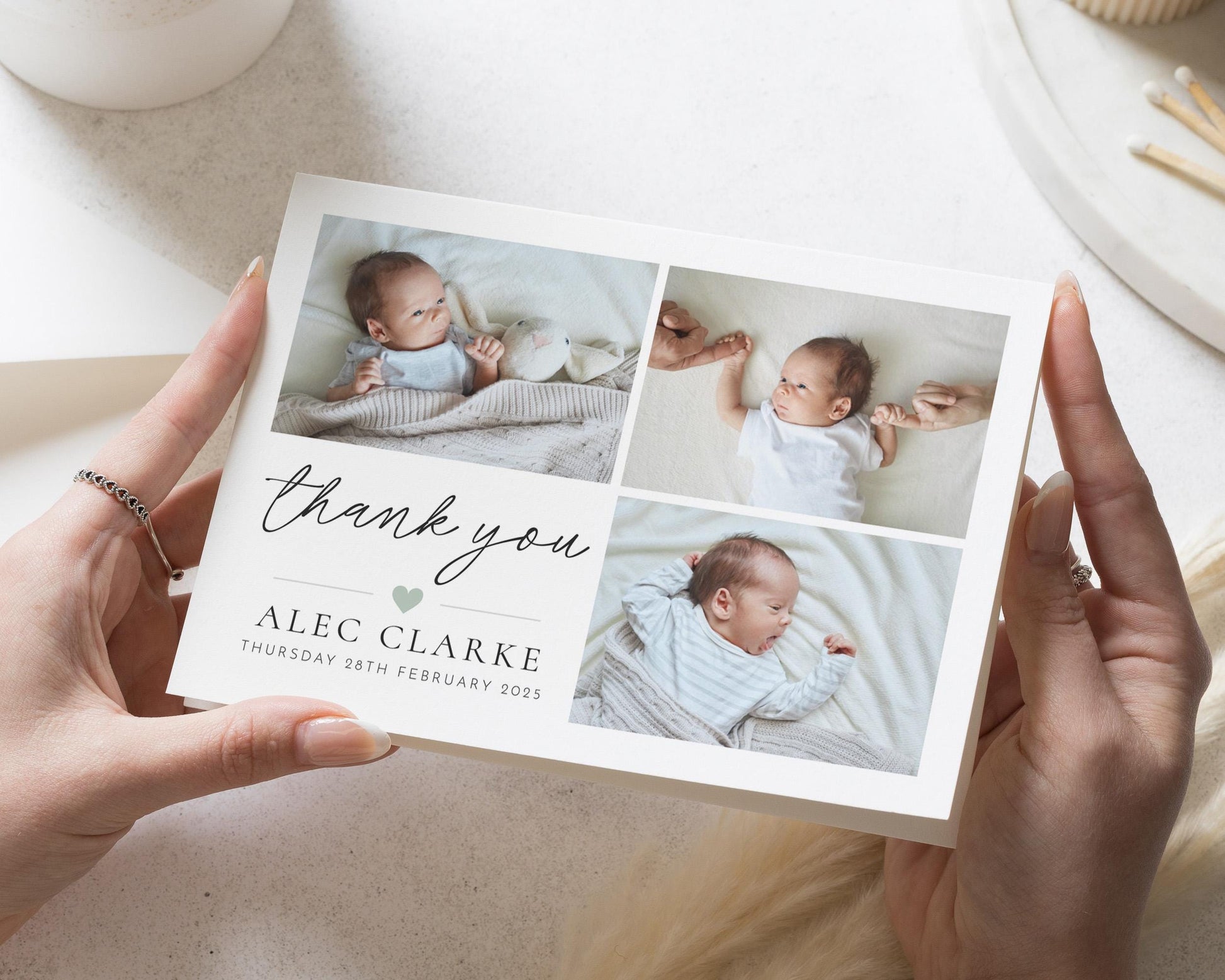 Folded Baby Thank You Cards, Personalised Thank You Cards New Baby, Baby Photo Thank You Cards, Postcard Thankyou Cards, Thank You Notes