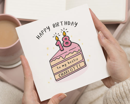 18th Birthday Card for Best Friend, Personalised Birthday Card for Her, Birthday Card for Daughter, Cute Cake Birthday Cards