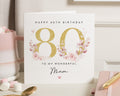 80th Birthday Card for Mum, Birthday Card for Her, Floral Birthday Card, Birthday Card for Women, Printed Metallic Effect