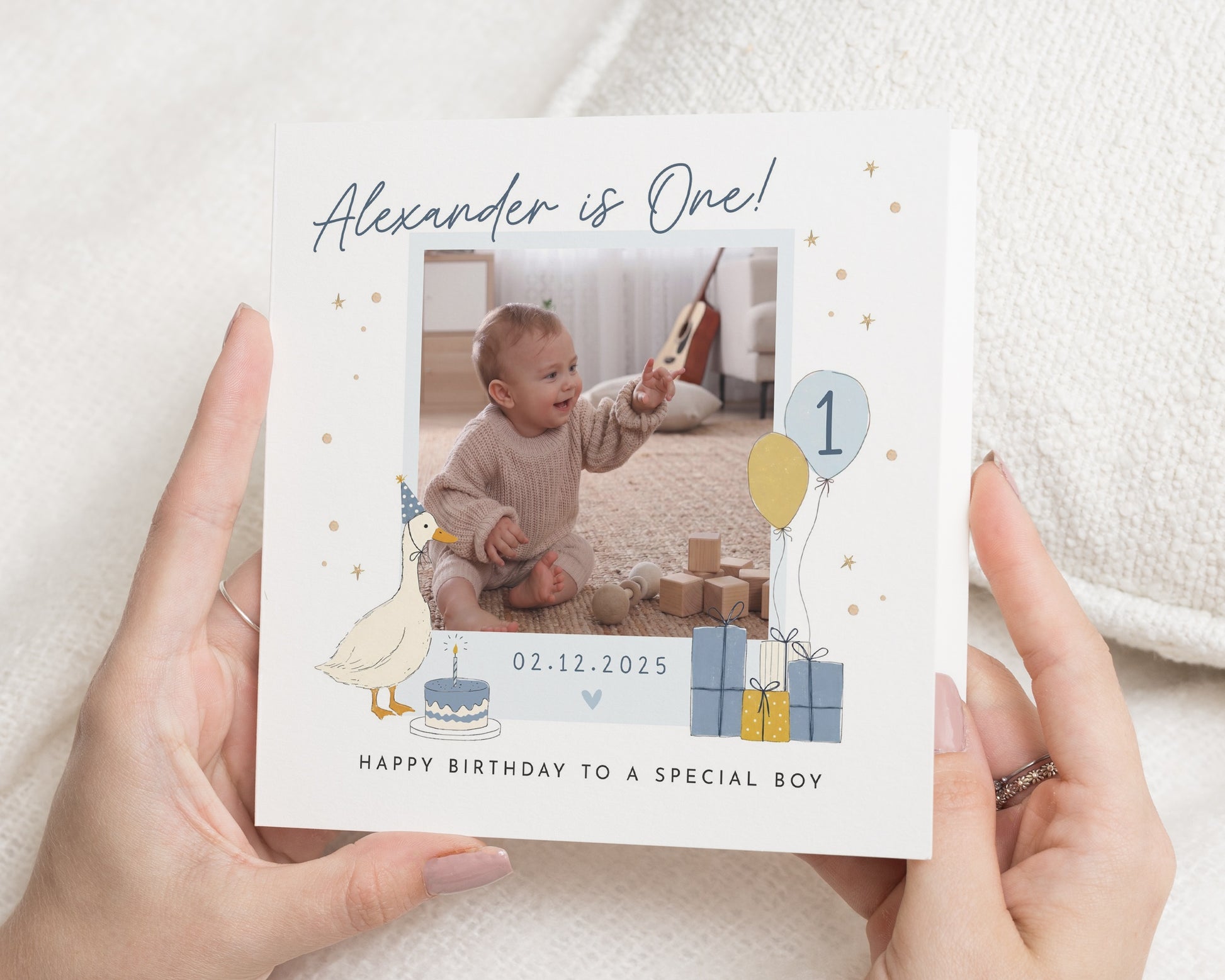 Personalised 1st Birthday Card for Boy, First Birthday Card, Photo Birthday Card, Birthday Card for Son, Grandson Nephew Card