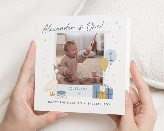 Personalised 1st Birthday Card for Boy, First Birthday Card, Photo Birthday Card, Birthday Card for Son, Grandson Nephew Card