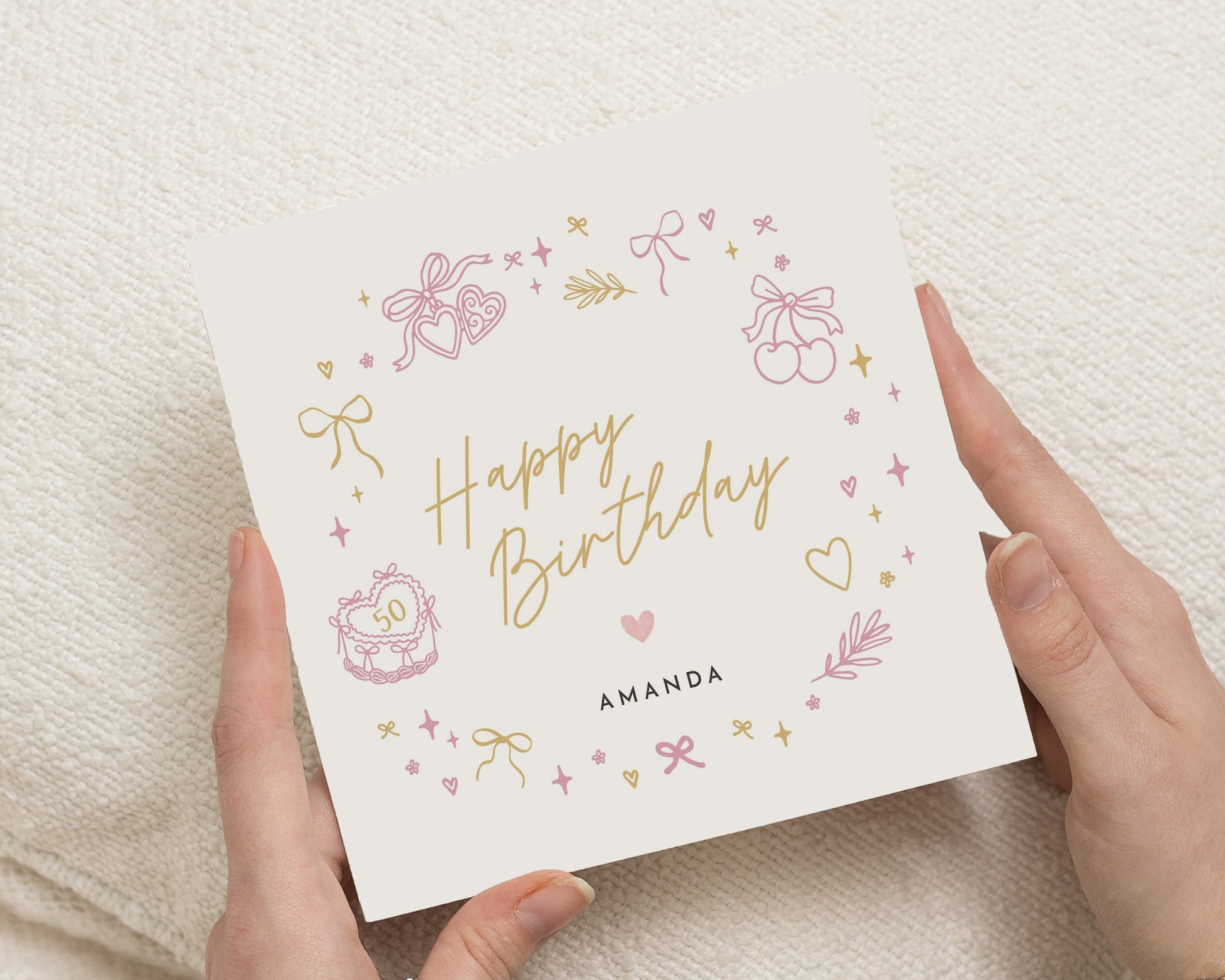 50th Birthday Card for Her, Personalised Birthday Card, Custom Birthday Card, Cute Birthday Cards, Pink Birthday Card for Women