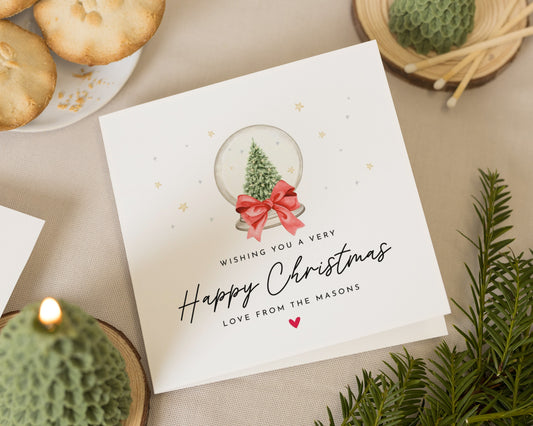 Personalised Christmas Card, Square Christmas Card, Custom Family Name, Wishing You A Very Happy Christmas, Personalised Xmas Card