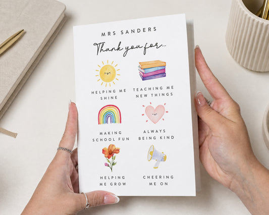 Teacher Thank You Card, Personalised Teacher Card, Thank You Teacher Card, Teacher Appreciation Card, End of Term Card for Teacher