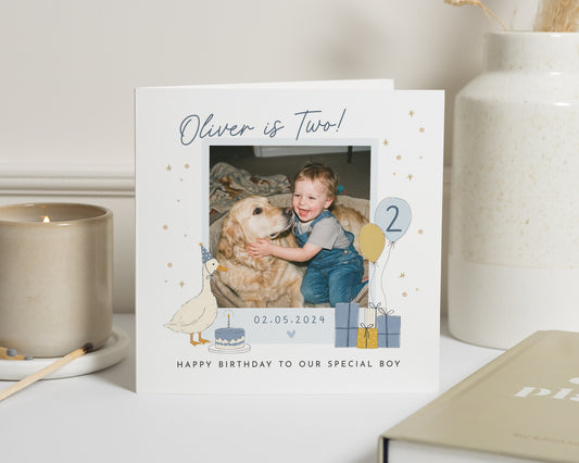 2nd Birthday Card for Boy, Second Birthday Card, Personalised Photo Birthday Card, Birthday Card for Son, Birthday Card for Grandson