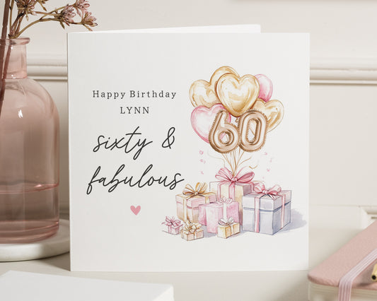 60th Birthday Card for Her, Sixty and Fabulous Birthday Card, Personalised 60th Birthday Card, Birthday Card for Mum, Friend, Wife
